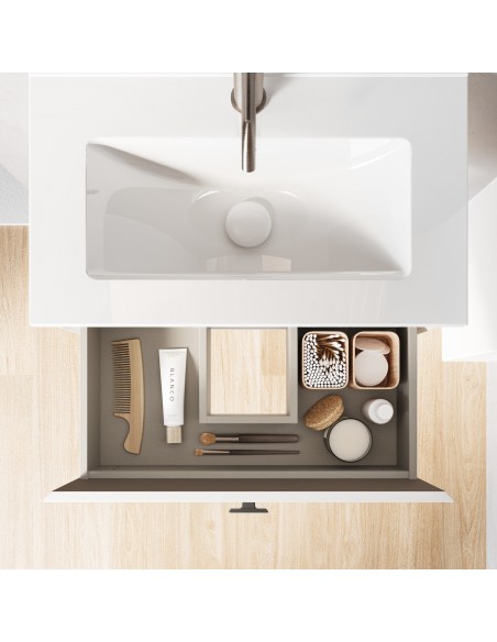 Set de baño MEI con un cajón. Incluye mueble MEI , lavabo cerámico.