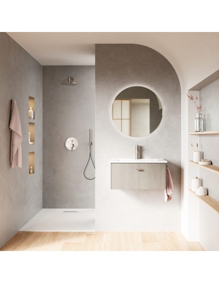 Set de baño MEI con un cajón. Incluye mueble MEI , lavabo cerámico.