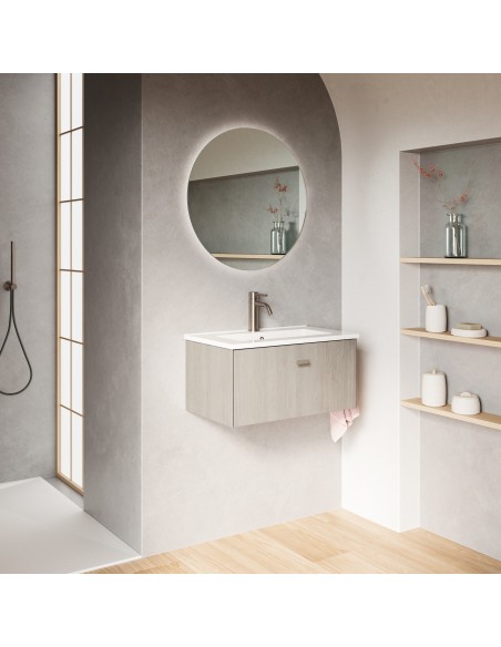 Set de baño MEI con un cajón. Incluye mueble MEI , lavabo cerámico.