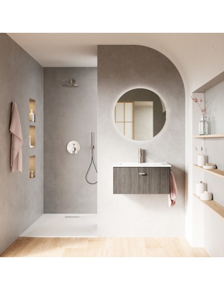 Set de baño MEI con un cajón. Incluye mueble MEI , lavabo cerámico.