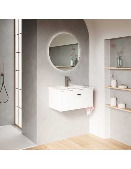 Set de baño MEI con un cajón. Incluye mueble MEI , lavabo cerámico.