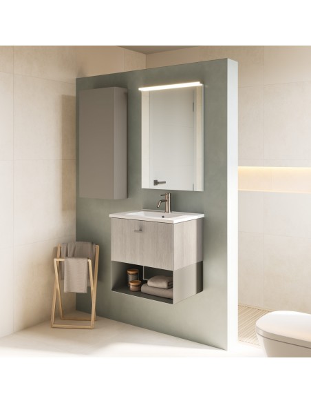 Set de baño MEI con un cajón. Incluye mueble MEI , lavabo cerámico.