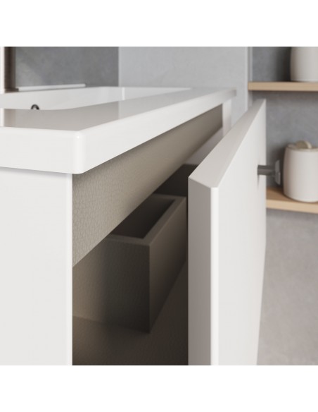 Set de baño MEI TOP con un cajón. Incluye mueble MEI , lavabo cerámico sobre encimera.