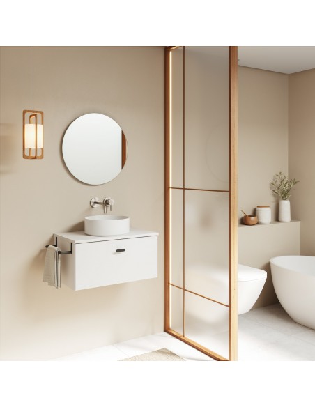 Set de baño MEI TOP con un cajón. Incluye mueble MEI , lavabo cerámico sobre encimera.