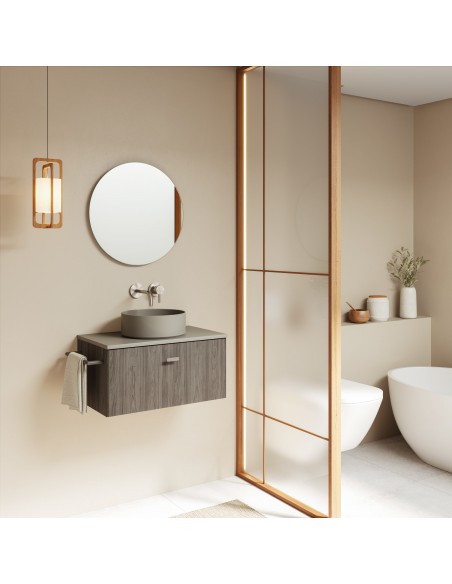 Set de baño MEI TOP con un cajón. Incluye mueble MEI , lavabo cerámico sobre encimera.