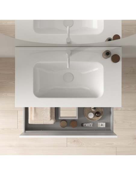 Mueble de baño YOKO con 1 cajón y 1 hueco. Incluye lavabo cerámico.