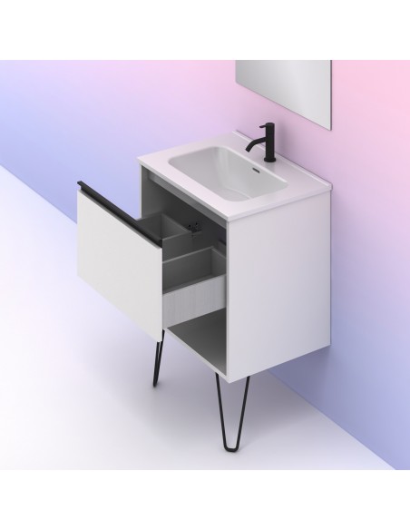 Mueble de baño YOKO con 1 cajón y 1 hueco. Incluye lavabo cerámico.