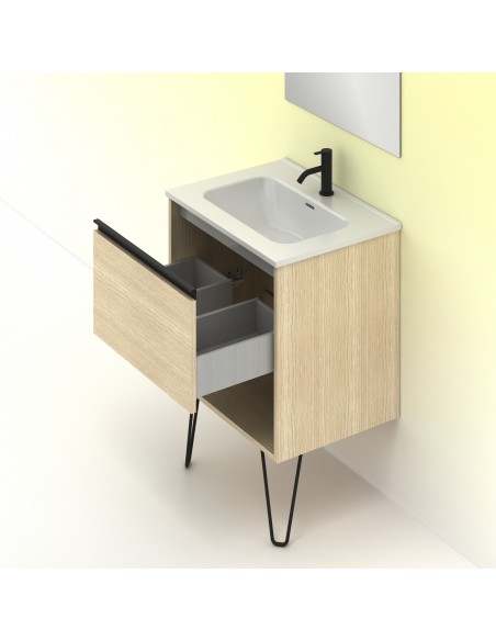 Mueble de baño YOKO con 1 cajón y 1 hueco. Incluye lavabo cerámico.