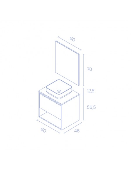 Mueble de baño NIWA TOP de 60/80 cms con 1 cajón y 1 hueco. Incluye lavabo cerámico.