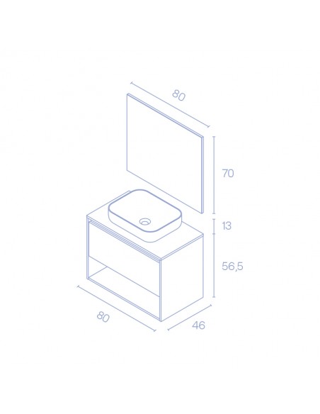 Mueble de baño NIWA TOP de 60/80 cms con 1 cajón y 1 hueco. Incluye lavabo cerámico.