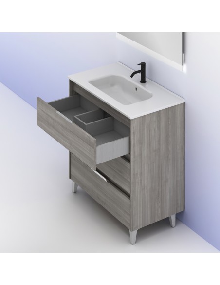 Mueble de baño SUKI de con cajones.  | Incluye lavabo cerámico y espejo.