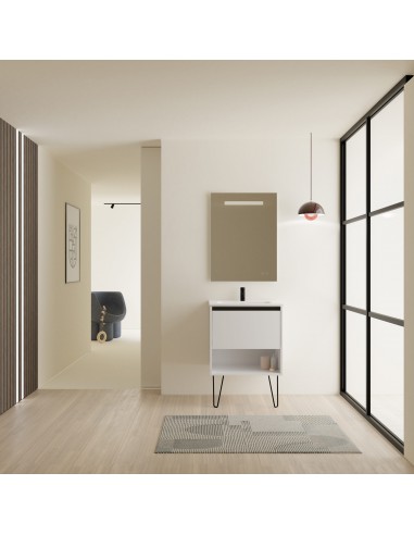 Mueble de baño YOKO con 1 cajón y 1 hueco. | Incluye lavabo cerámico y espejo Kawa.