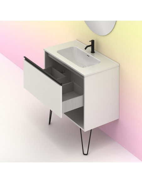 Mueble de baño YOKO con 1 cajón y 1 hueco. | Incluye lavabo cerámico y espejo Kawa.