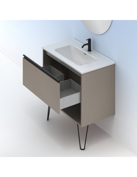 Mueble de baño YOKO con 1 cajón y 1 hueco. | Incluye lavabo cerámico y espejo Kawa.