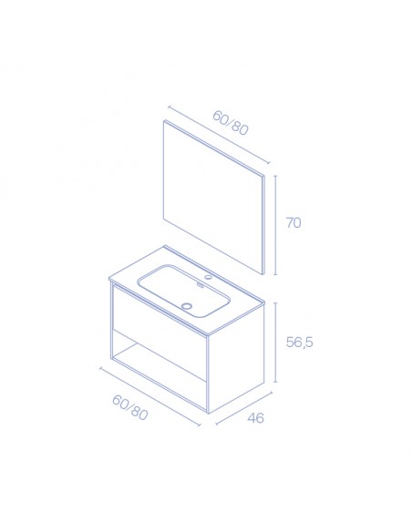 Mueble de baño NIWA con cajón y 1 hueco.  | Incluye lavabo cerámico y espejo Kawa.