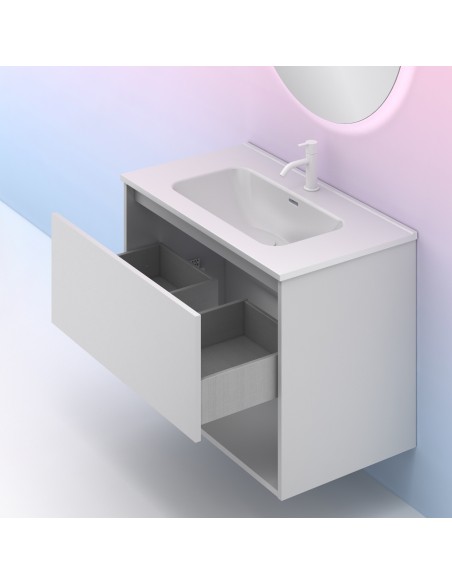 Mueble de baño NIWA con cajón y 1 hueco.  | Incluye lavabo cerámico y espejo Kawa.