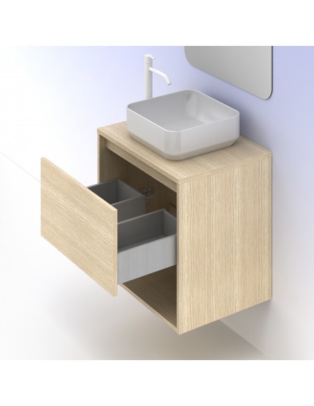 Mueble de baño NIWA TOP con 1 cajón y 1 hueco. | Incluye lavabo cerámico y espejo Kawa.