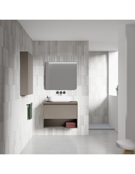 Mueble de baño NIWA TOP con 1 cajón y 1 hueco. | Incluye lavabo cerámico y espejo Kawa.