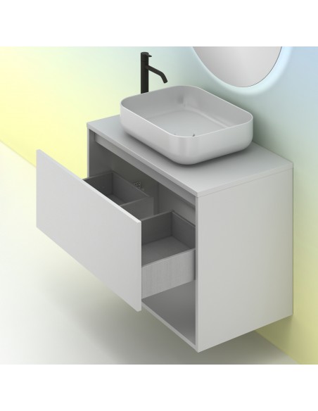 Mueble de baño NIWA TOP con 1 cajón y 1 hueco. | Incluye lavabo cerámico y espejo Kawa.