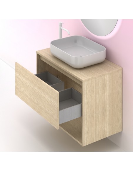 Mueble de baño NIWA TOP con 1 cajón y 1 hueco. | Incluye lavabo cerámico y espejo Kawa.