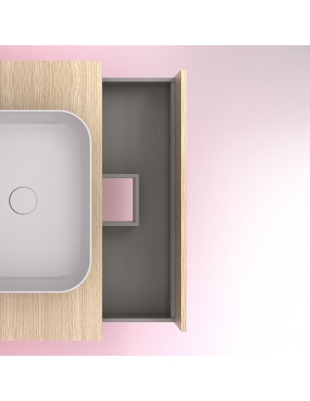 Mueble de baño NIWA TOP con 1 cajón y 1 hueco. | Incluye lavabo cerámico y espejo Kawa.