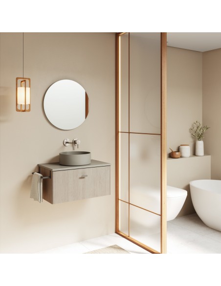 Set de baño MEI TOP con un cajón y un hueco.  / Incluye mueble MEI , lavabo cerámico sobre encimera, espejo y hueco.