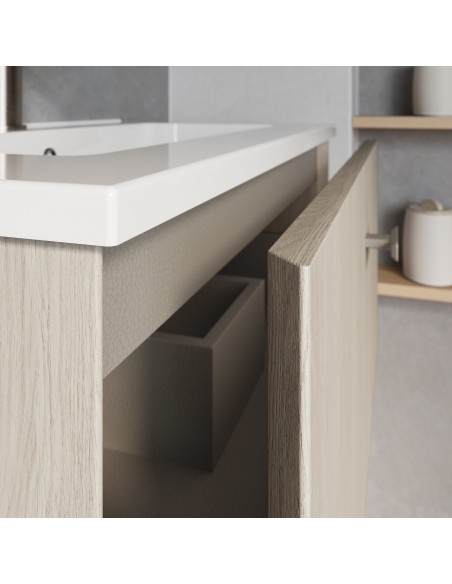 Set de baño MEI TOP con un cajón y un hueco.  / Incluye mueble MEI , lavabo cerámico sobre encimera, espejo y hueco.